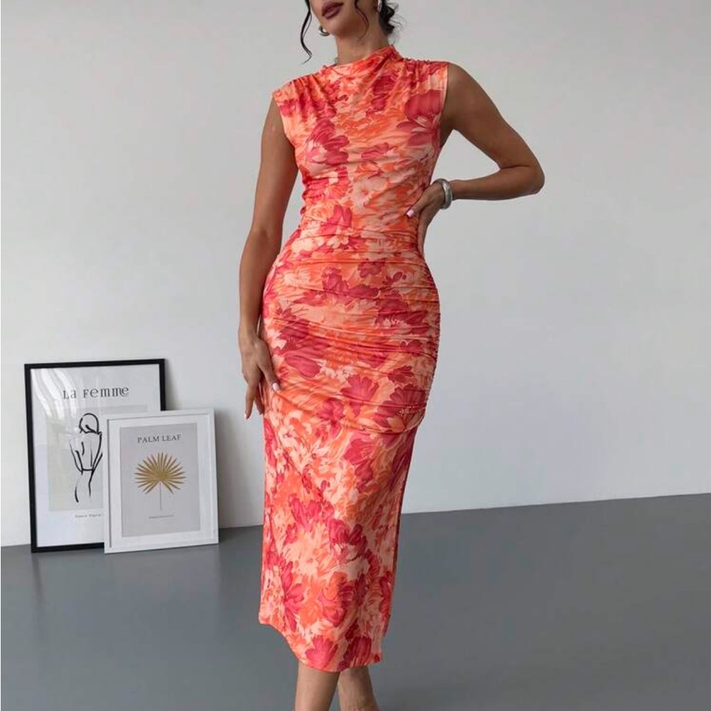 Floral Orange Midi Dress